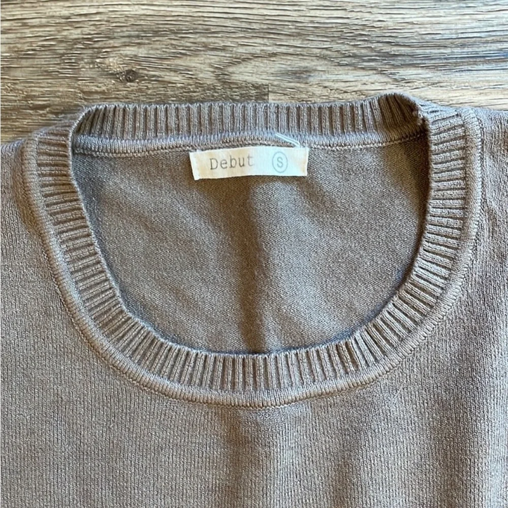 Debut Light Brown Crew Neck Basic Sweater with Ribbed Detail